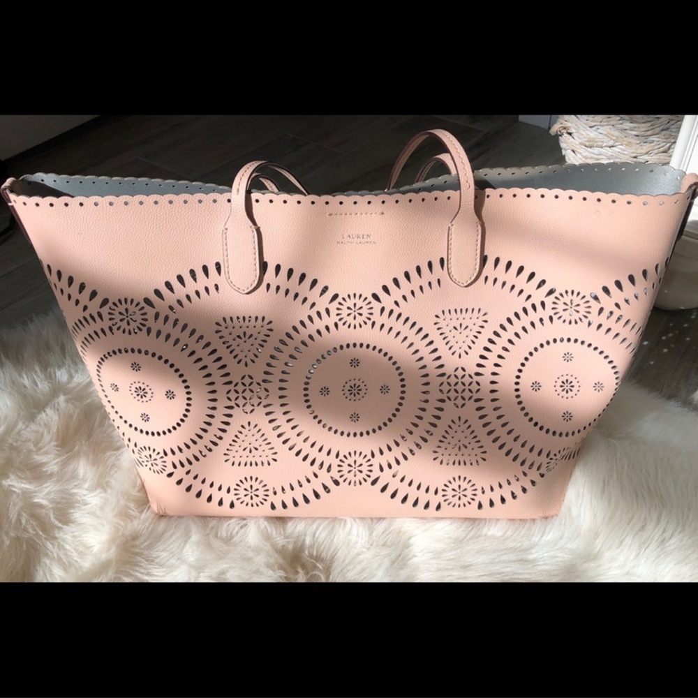 Ralph Lauren Blush Laser-Cut Leather Tote